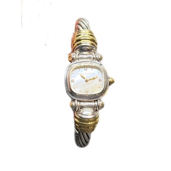 David Yurman Vintage 18k Gold Sterling MOP Rare Stick Dial Diamond Bangle Watch - Picture 1 of 16